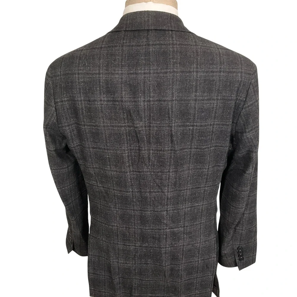 Nordstrom Blazer Mens 40R Gray Plaid Tollegno 1900  Trim Fit Italian Wool Jacket